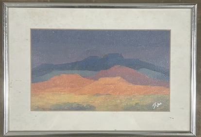 Southwestern Desert Landscape Gouache – Signed, Framed Modernist Color Study