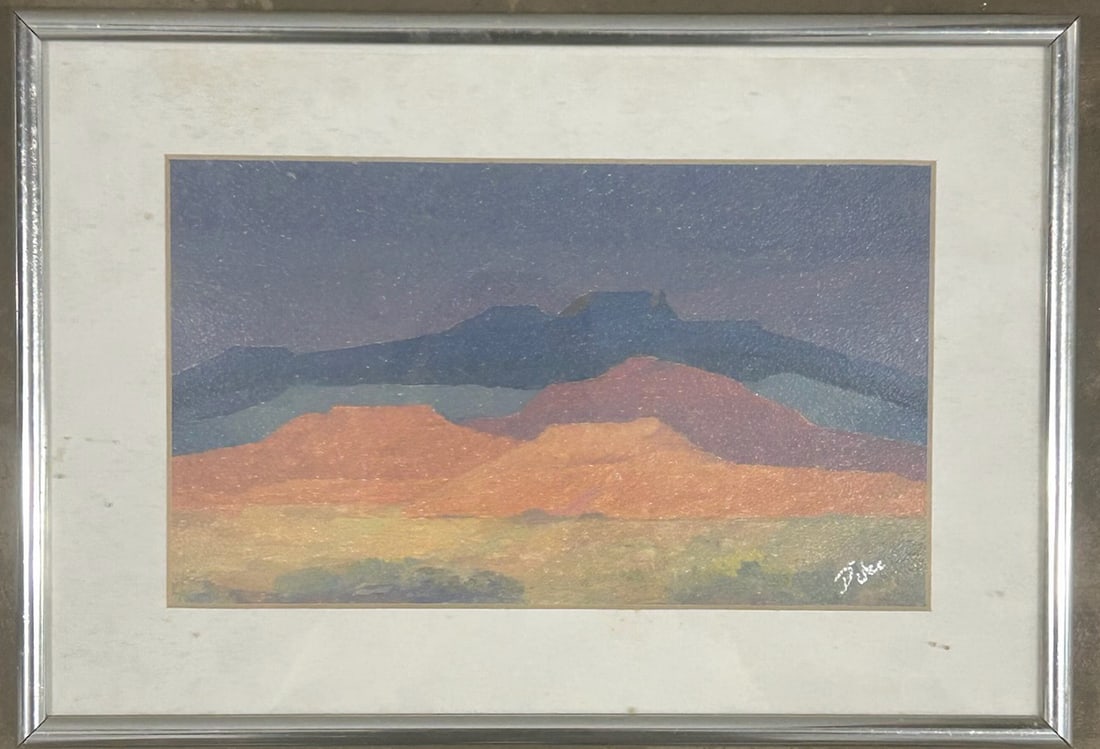 Southwestern Desert Landscape Gouache – Signed, Framed Modernist Color Study (1 of 3)