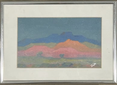 Vibrant Southwestern Mesa Landscape – Signed Modernist Gouache, Framed