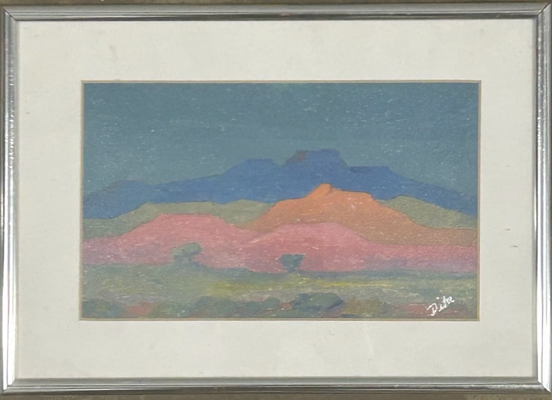 Vibrant Southwestern Mesa Landscape – Signed Modernist Gouache, Framed (1 of 3)