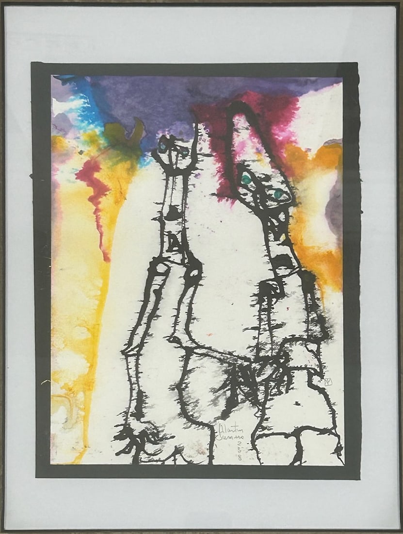 Martin Sumers (1922-2012) Vibrant Abstract Figurative Watercolor – Surreal Pink Composition, (1 of 4)