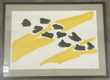 Striking Mid-Century Abstract Lithograph in Yellow & Black — Signed & Numbered
