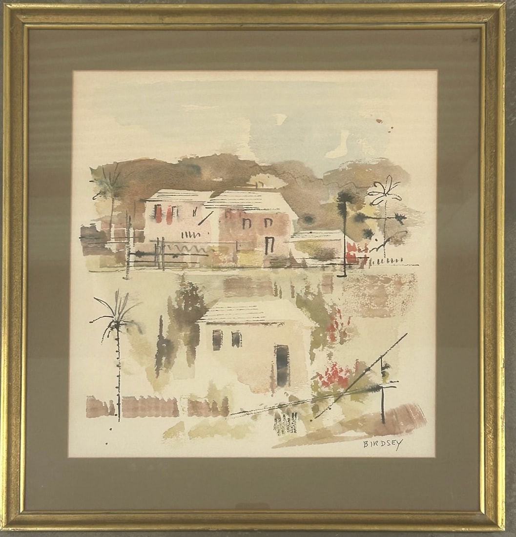 Mid-Century “Village Reflections” Watercolor by Alfred Birdsey – Signed, Framed (1 of 3)