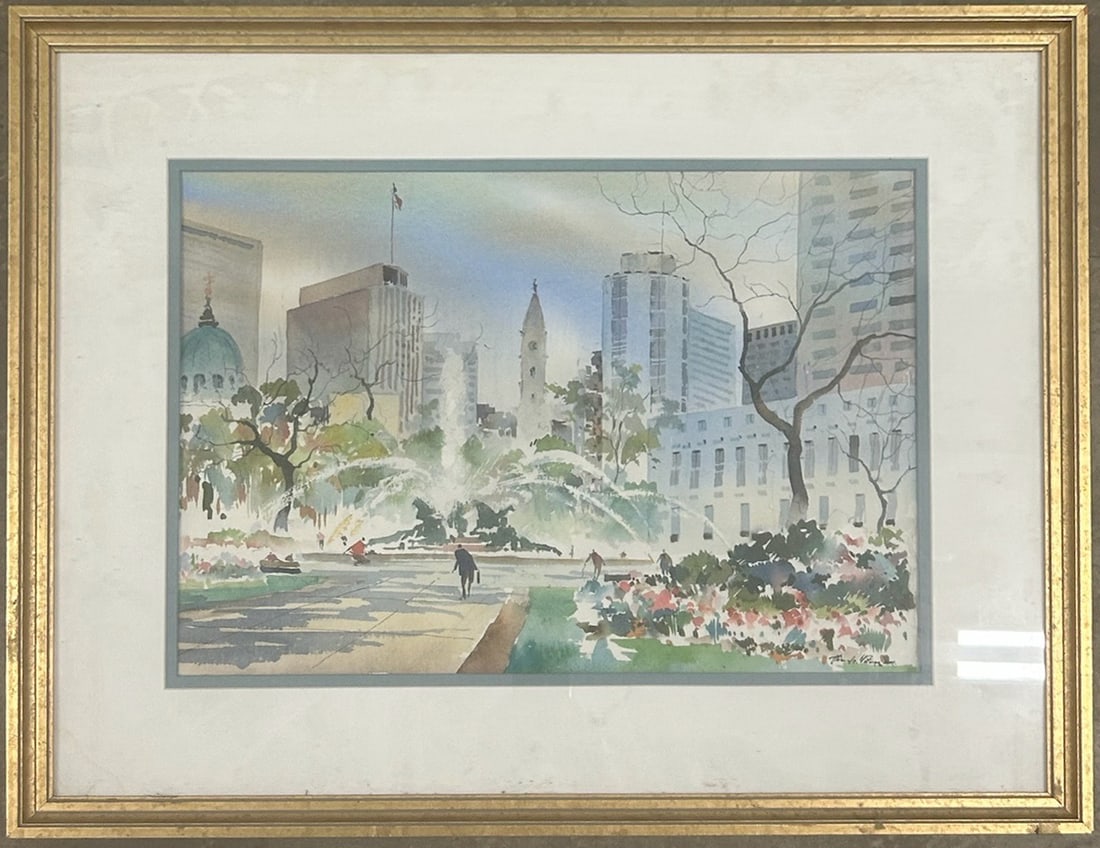Vintage American African American Artist Howard Watson City Hall and Logan Circle Signed (1 of 3)