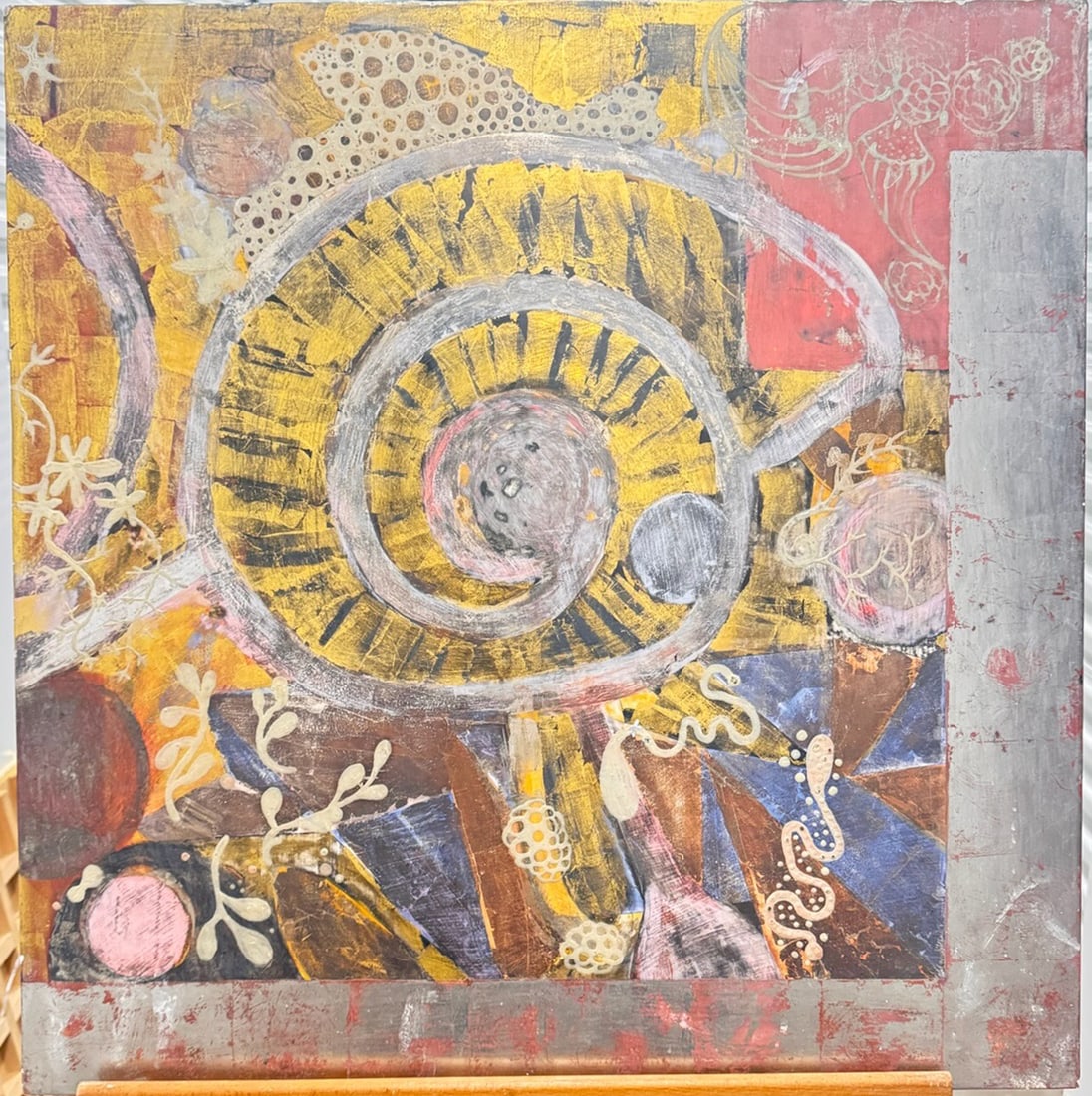 Vintage Mixed Media Expressionist Painting Gold and Silver Leaf Abstract Exceptional (1 of 12)