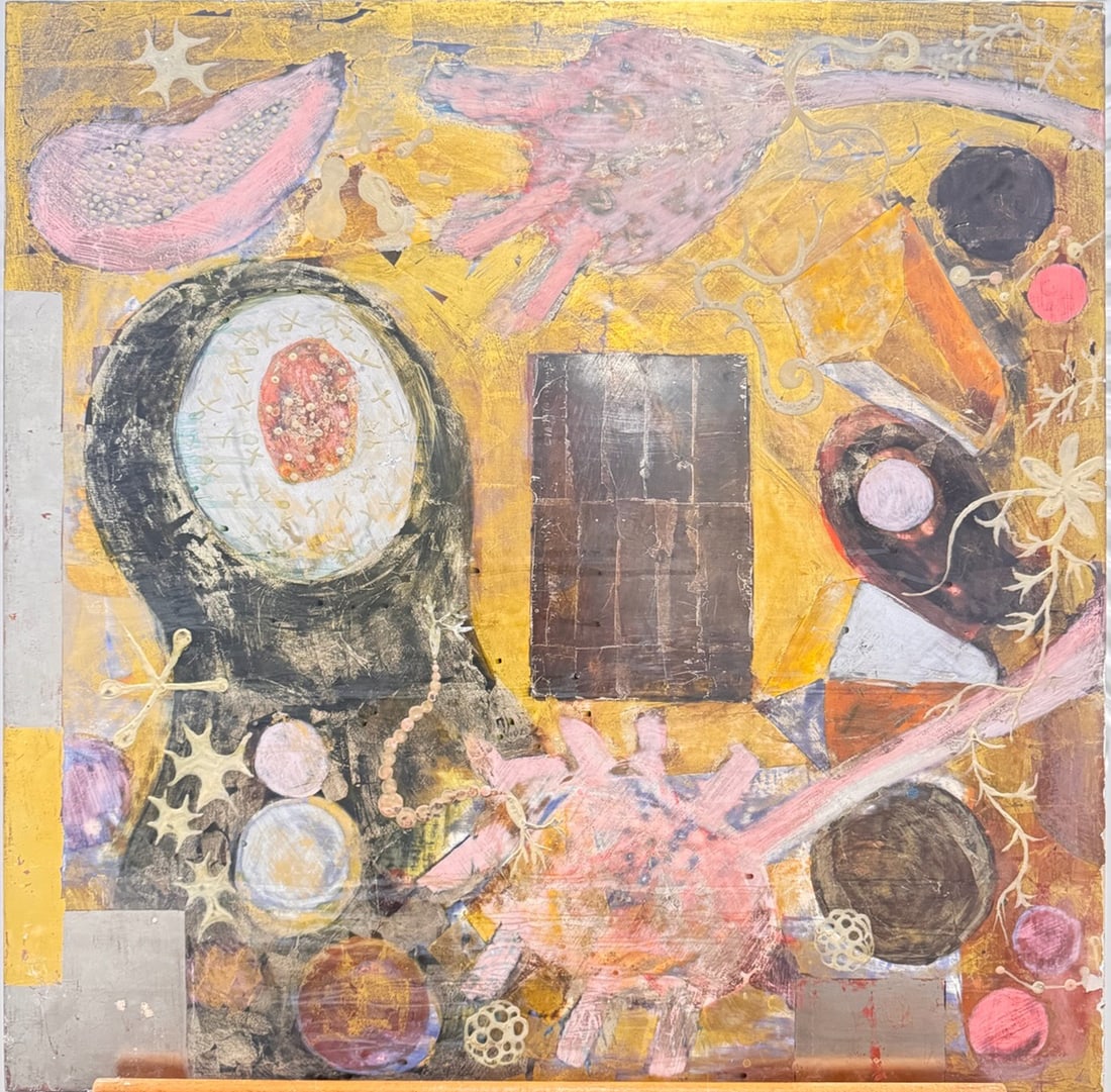 American Abstract Expressionist Painting 1980 Signed gold and Silver Leaf (1 of 11)