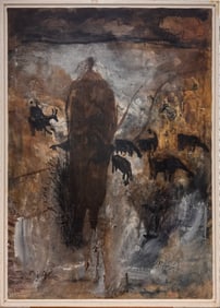 Vintage Native American Imagery Oil Painting Modern Abstract Signed Mystery