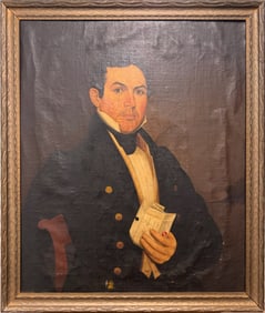 19th-Century Gentleman Portrait with Letter – Antique Oil Painting in Period Frame