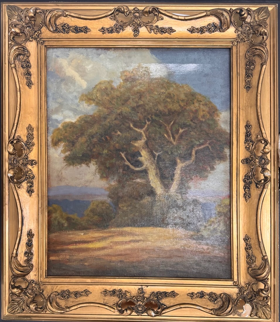 Vintage Landscape Oil Painting Majestic Tree & Rolling Hills in Ornate Gold Frame (1 of 4)