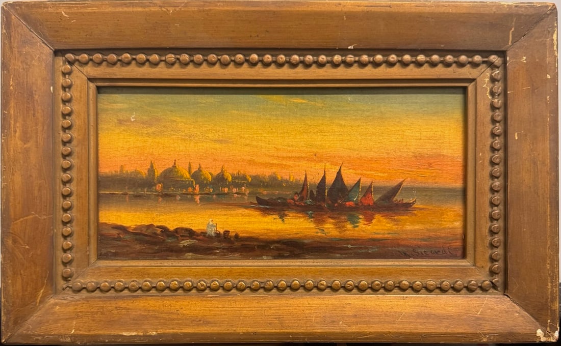 Antique 19th Century Oil Painting Signed Orientalist Sunset Tonalist (1 of 8)