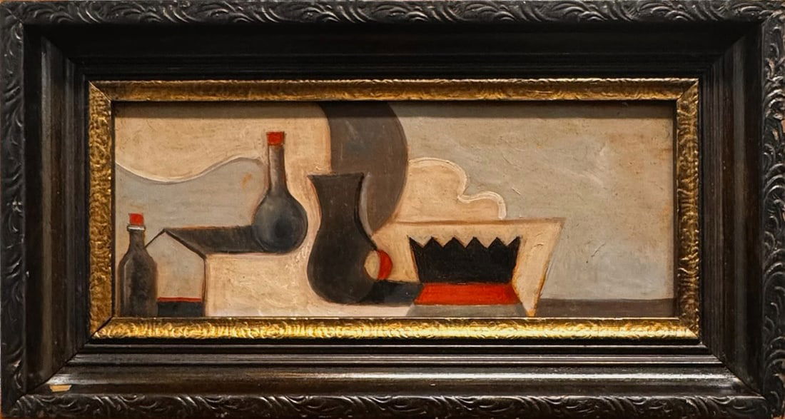 Vintage Modernist Still Life Oil Painting – Bottles & Vessels, Neutral Palette, Framed (1 of 7)