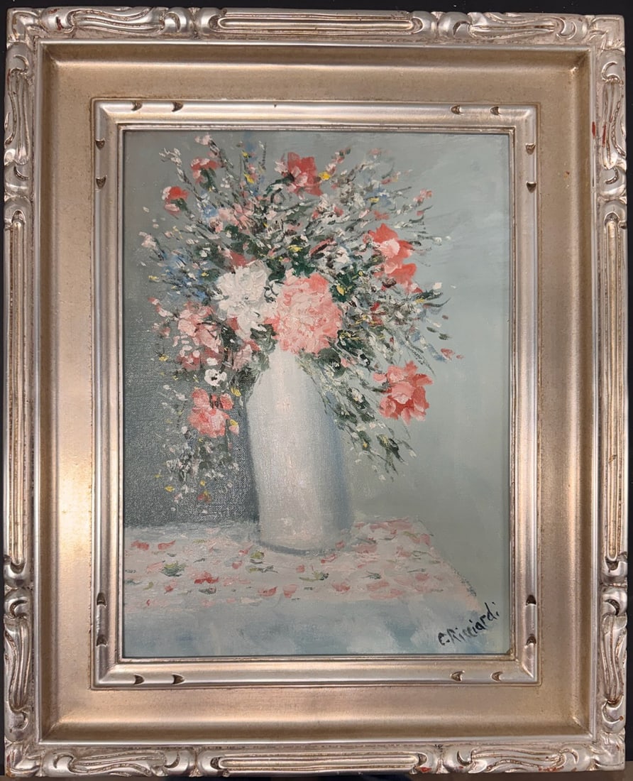 Cesare A. Ricciardi American Vintage Floral Still Life Oil Painting –Pink & White Flowers (1 of 5)