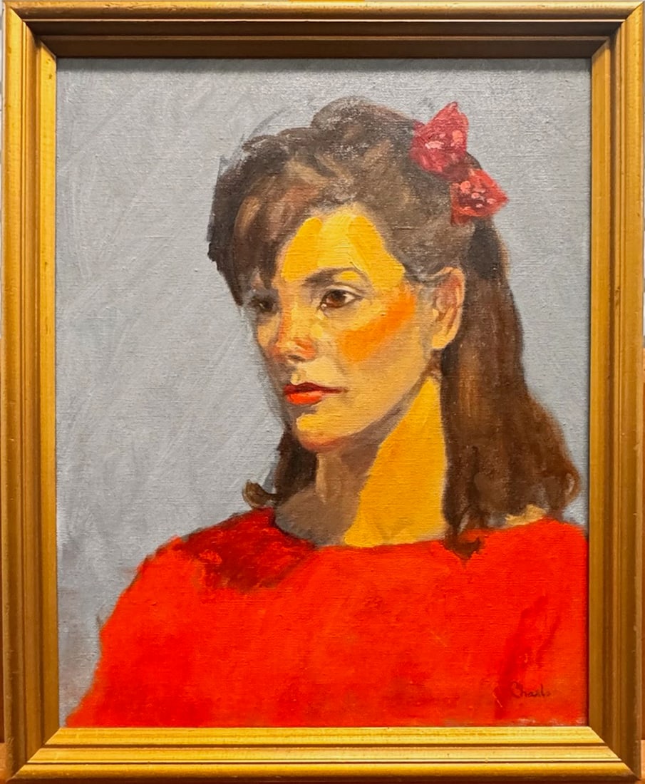 Vintage American Impressionist Woman in Red Portrait Signed Oil Painting Stunning (1 of 5)