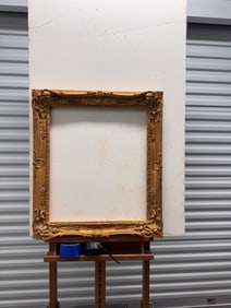 Antique Fancy Giltwood Carved Oil Painting