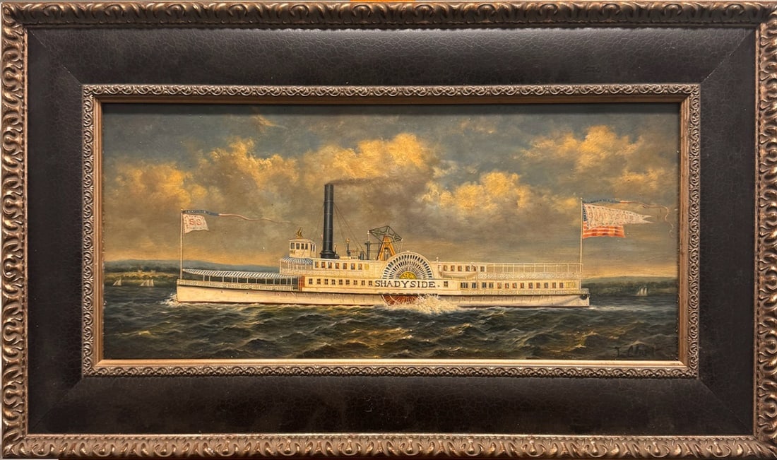 Antique Oil Painting of Steamboat Shady Side – 19th c. Maritime Americana (1 of 7)