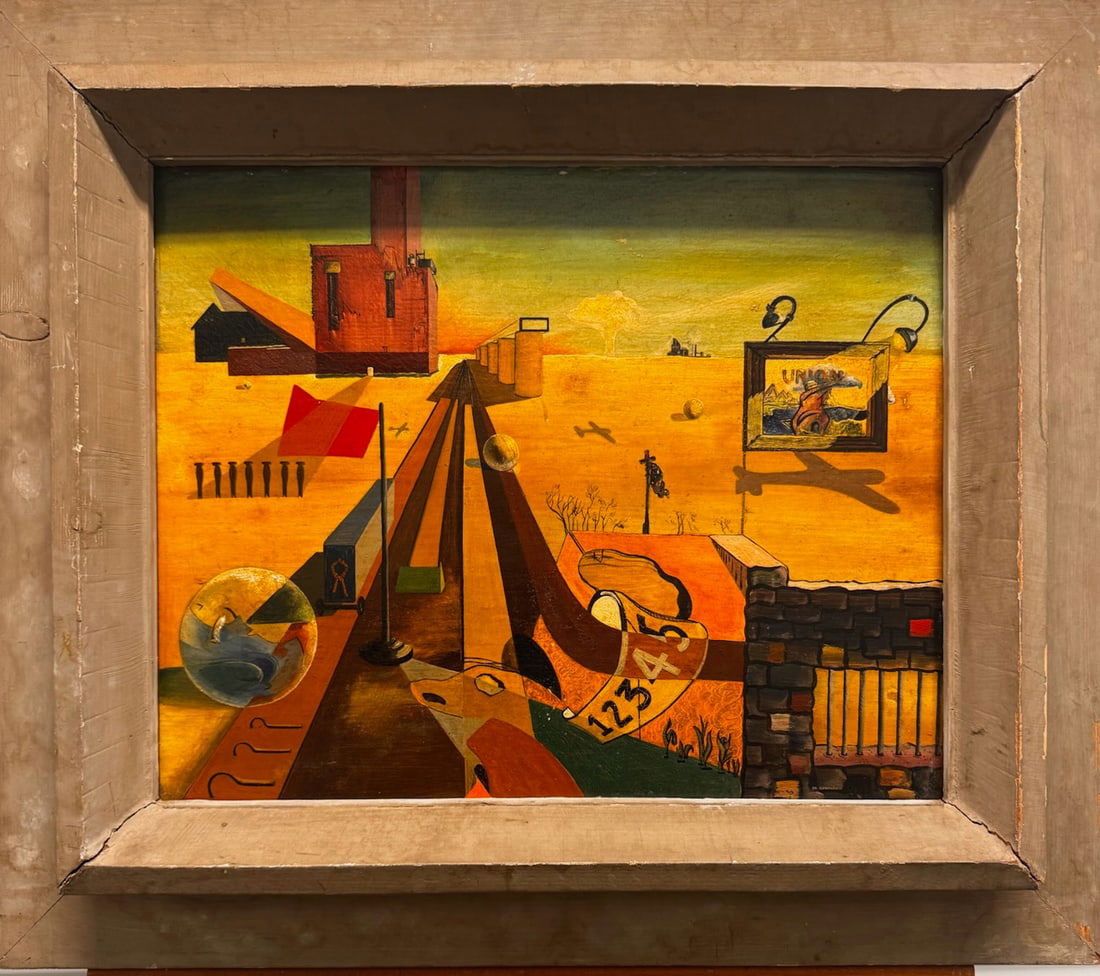 Edward P. Cowley Vintage American Surreal Atomic Age Early Modern Oil Painting (1 of 9)