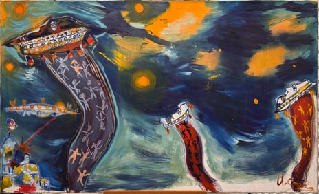 Large UFO Abduction Scene – Neo-Expressionist Outsider Art by U. (2021)