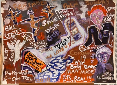 Neo-Expressionist Pandemic Commentary Painting, “2020” – U. Cooper, Political Pop Art