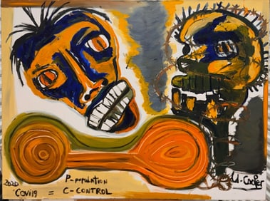 2020 Expressionist COVID-Era Dual Portrait – Bold Outsider Art by U. Cooper