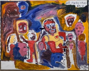 Vivid Multi-Figure Expressionist Chaos Scene – Bold Contemporary Art by U. Cooper