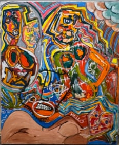 Explosive Multi-Figure Expressionist Scene – Bold Contemporary Outsider Art by U. Cooper