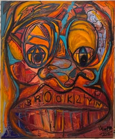 Striking Brooklyn Mask Portrait – Colorful Contemporary Urban Expressionism by U. Cooper
