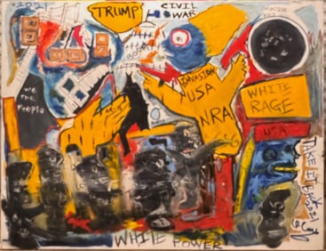 Explosive Abstract Commentary Scene – Vivid Contemporary Outsider Expressionist Art