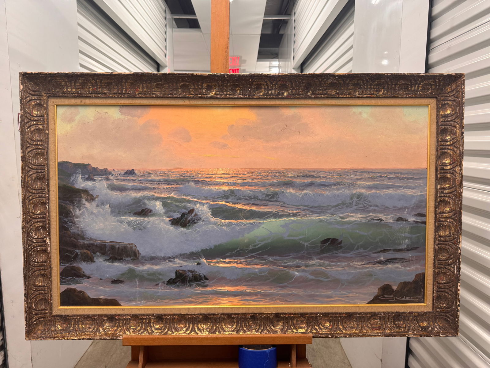 Vintage Impressionist France Summer Sunset Seascape Waves Signed Oil Painting (1 of 6)