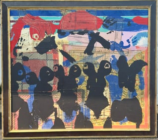 Large Vibrant American Abstract Expressionist MCM Oil Painting Erotic