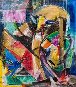 Vintage Chinese Abstract Expressionist Oil Painting Signed Mystery