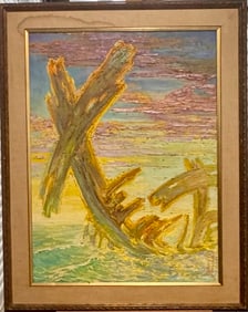 Vintage West Indies Artist Abstract Expressionist Oil Painting Ship Signed