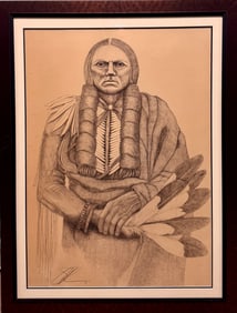 Vintage American Indian Portrait painting Signed Mystery