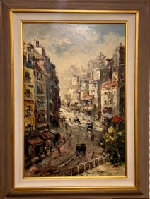 Vintage French Impressionist City Scene Oil Painting Signed Mystery