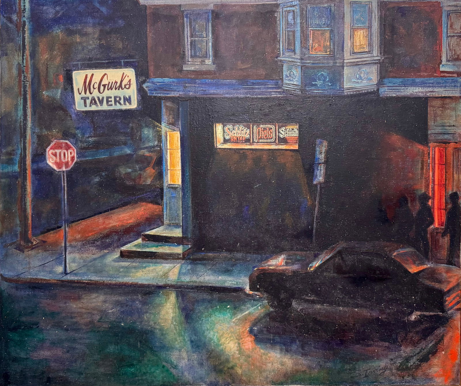 Vintage American Impressionist Mc Gurks Tavern Philadelphia Pennsylvania oil Painting Signed (1 of 5)