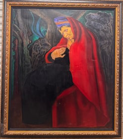 Large Early Modern Art Nouveau Woman Gypsy Oil Painting Exhibited