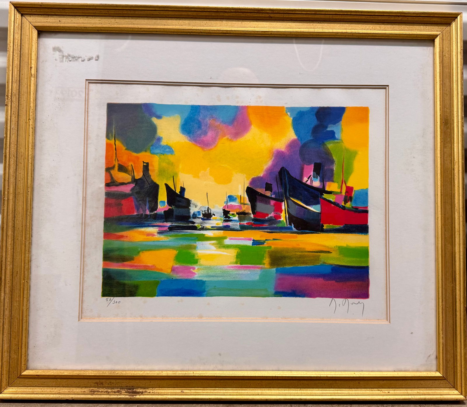 Vintage French Modern Artist Marcel Mouly pencil Signed Color Lithograph: Vintage French Modern Artist Marcel Mouly pencil Signed Color Lithograph, 53/300, entitled " Olessate Ou Grill", Genesis Gallery 11 1/4 x 15 1/4", 22 1/4 x 26 1/4". Marcel Mouly (1918 - January 7, 200