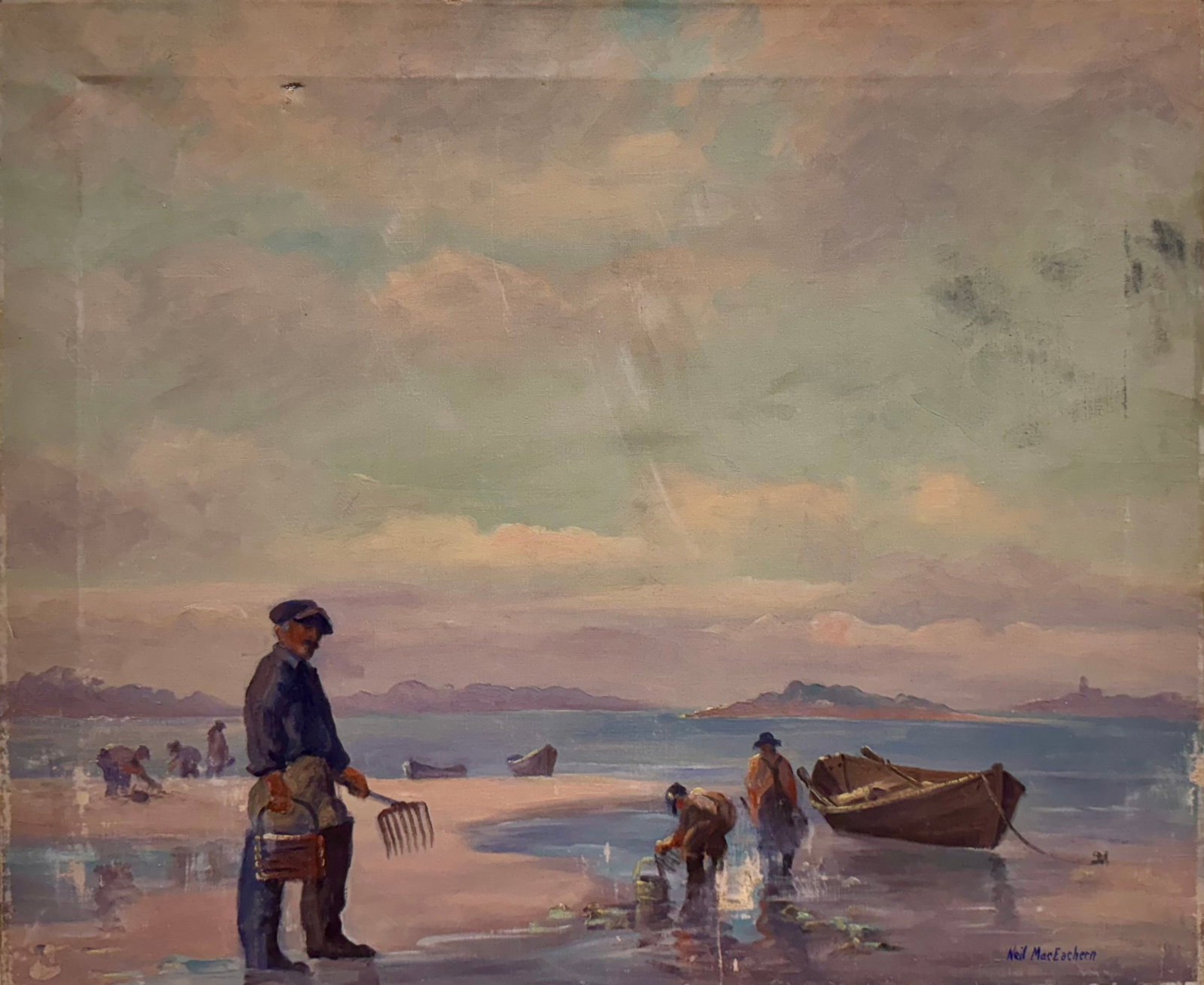 Vintage American Maine Impressionist Beach Oil Painting Neil MacEachern Signed: Vintage Maine Impressionist Beach Oil Painting Neil MacEachern Signed, 20 x 24", exhibited