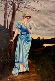 Antique Victorian American Oil Painting Figurative Woman