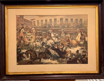 Antique American 19th Century Colored Lithograph Thomas Benecke Original Frame