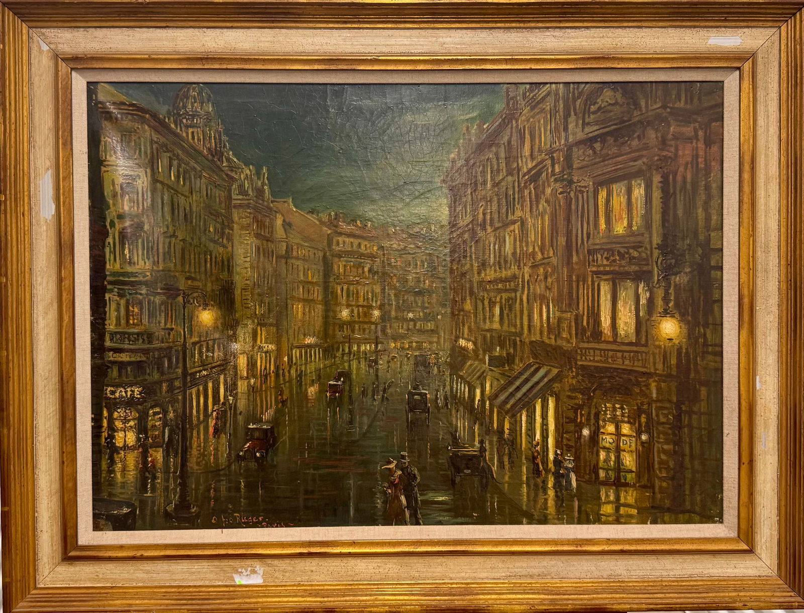 Antique German Impressionist Artist Oil Painting Paris at Night SIgned H. Otto Ruger (1 of 6)