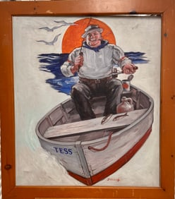 Vintage American Brandywine Illustration Fisherman Oil Painting Signed