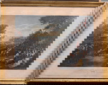 Antique American Colored Engraving Raising the Liberty Pole 1888 Joseph Laing