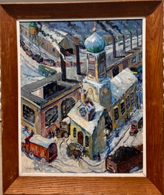 Vintage American New Jersey Modernist Friebis Siegfried Titusville Bucks County Oil painting Signed