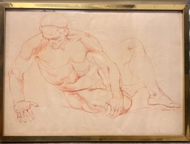 Vintage American Figurative Male Nude Study Signed Powerful