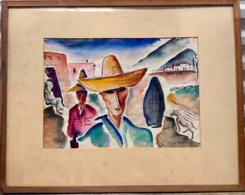 Vintage American Santa Fe New Mexico Artist Watercolor signed Earle Miller