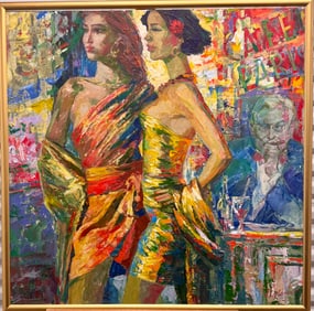 Vintage Russian Artist Vladimir Lobanov Modern FIgurative Abstract Oil Painting Signed