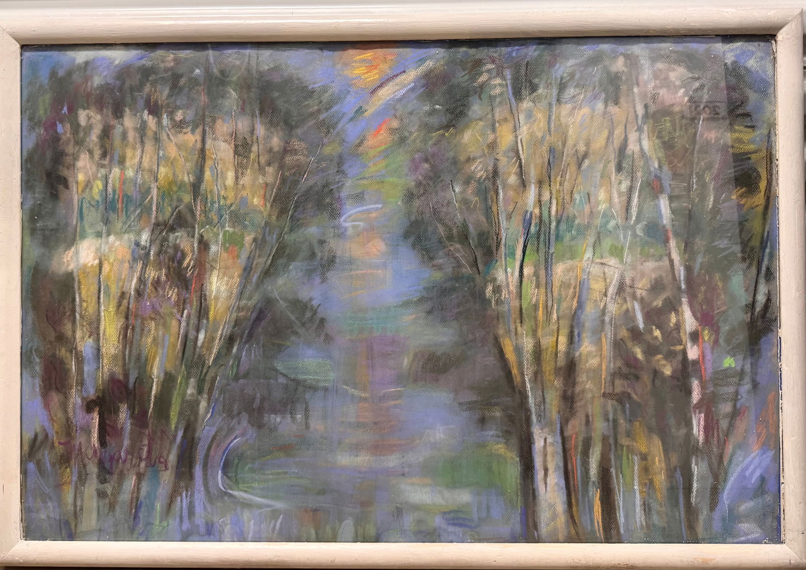 Vintage Large Abstract Watercolor Signed Trees Colorful (1 of 4)