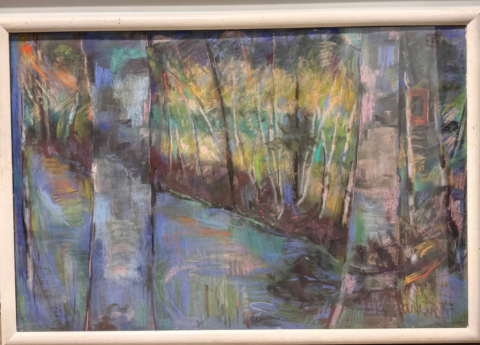 Large Vintage American Abstract Expressionist Pastel Nature Theme Signed Mystery (1 of 4)