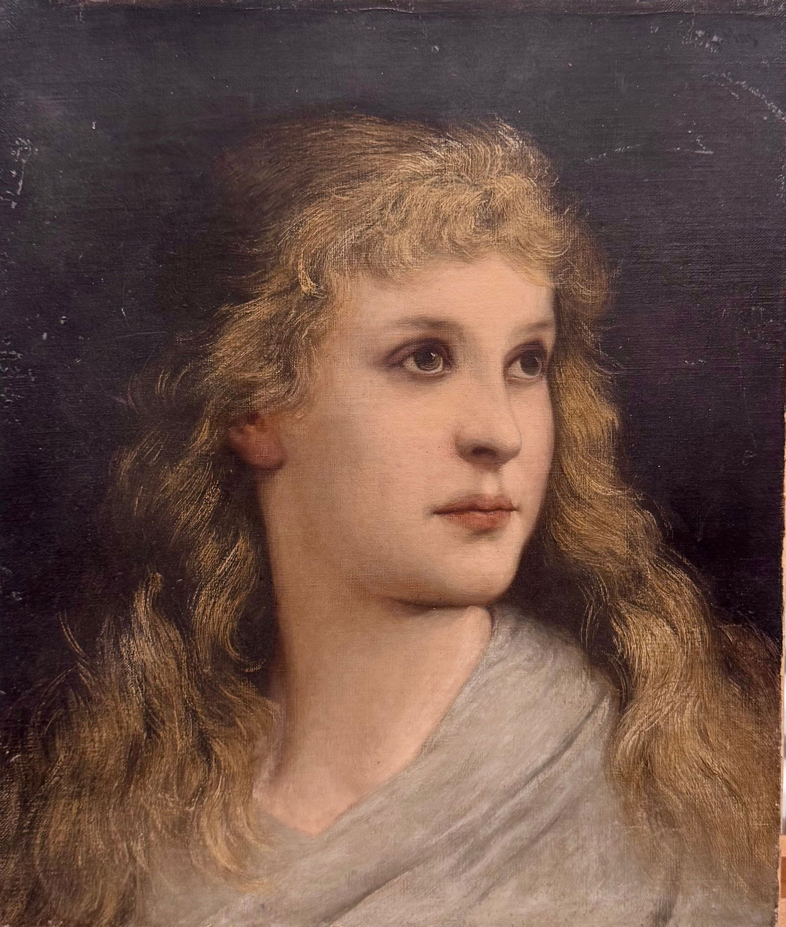 Antique French 19th Century Portrait of a woman Signed oil painting wax seal (1 of 8)