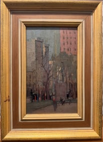 Vintage French American New York Impressionist Edwin Frank Scott City Scene Oil Painting Signed